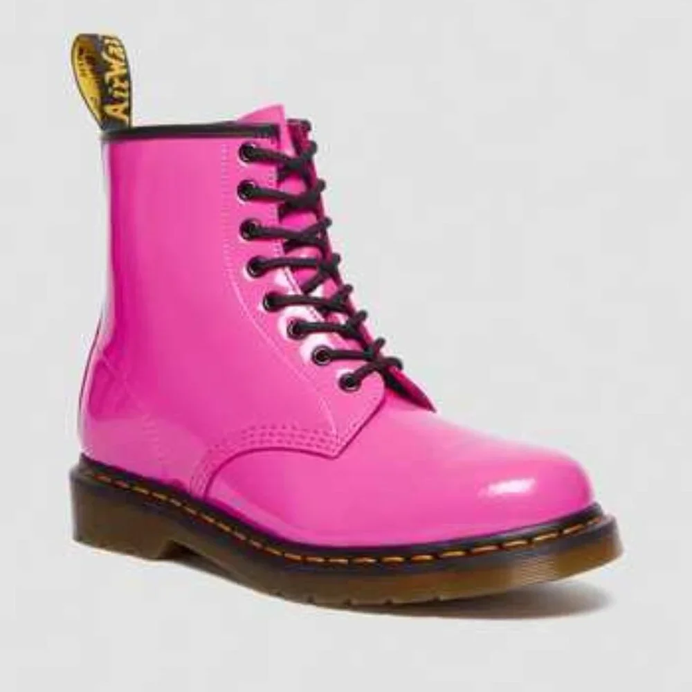 Dr. Martens 1460 Women's Patent Leather Lace Up Boots in Thrift Pink - Picture 12 of 13